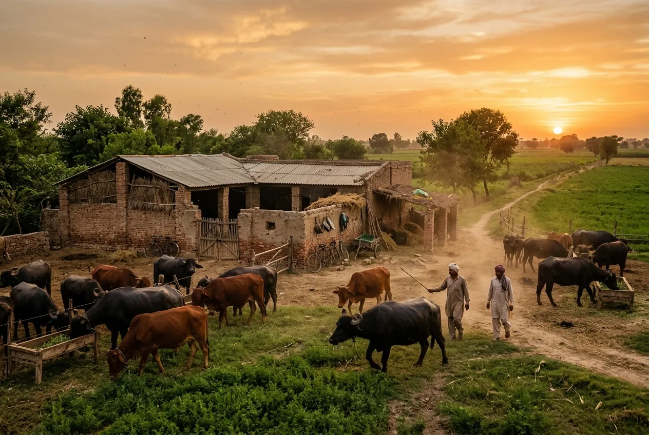 Dairy farm with cattle and buffalo in Punjab Pakistan — livestock nutrition by Pakvet